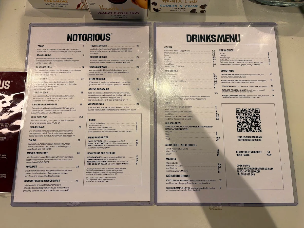 Menu, Notorious Espresso