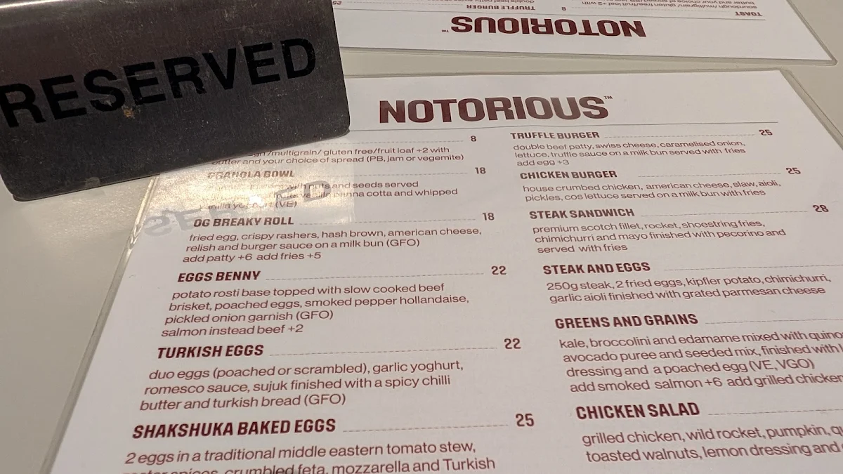 Menu, Notorious Espresso