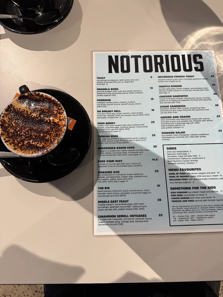 Menu, Notorious Espresso