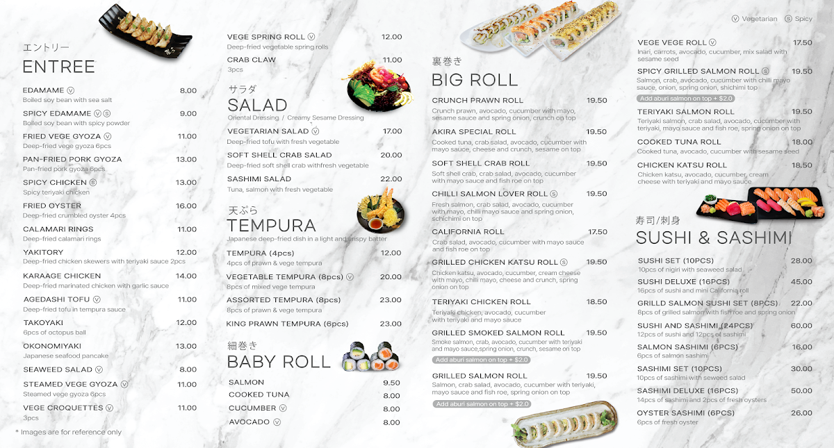 Menu, Akira Sushi