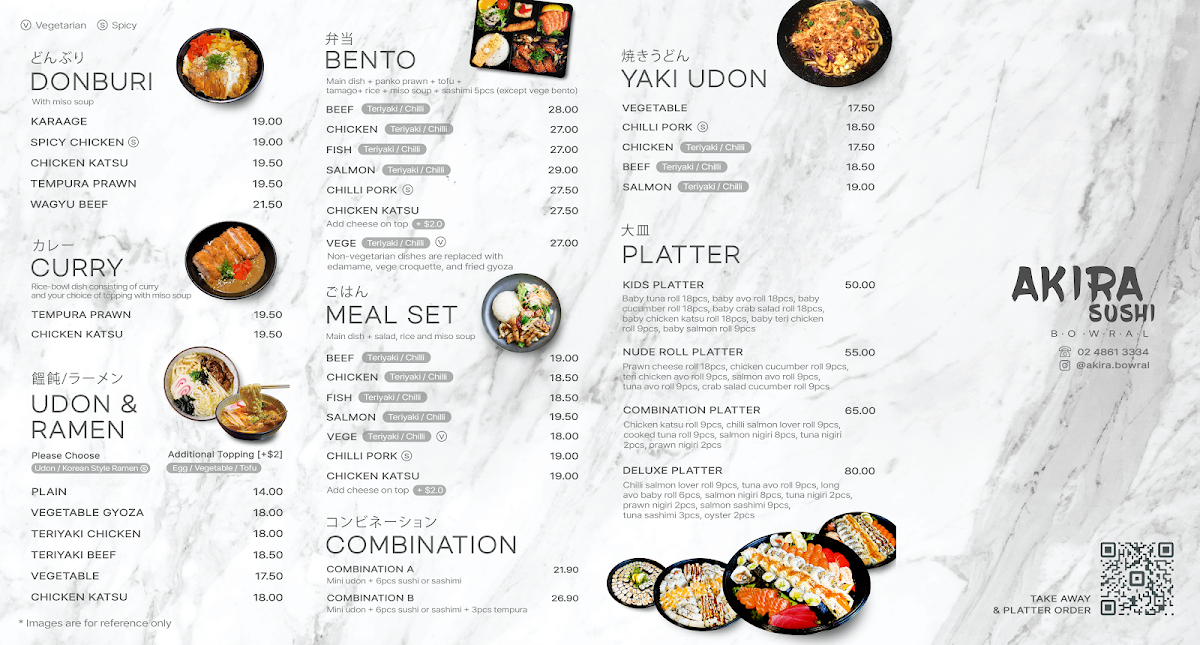 Menu, Akira Sushi