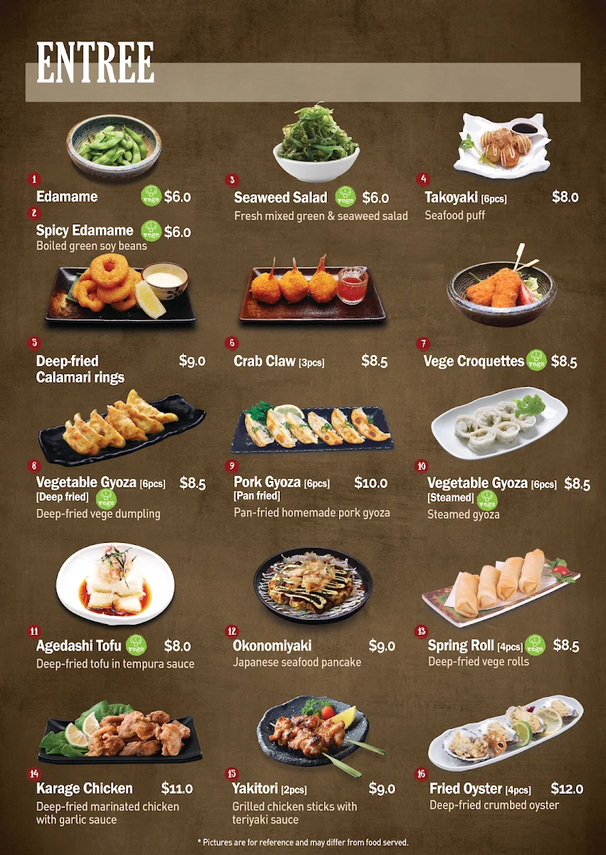 Menu, Akira Sushi