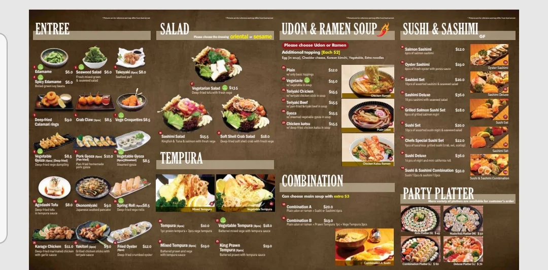 Menu, Akira Sushi