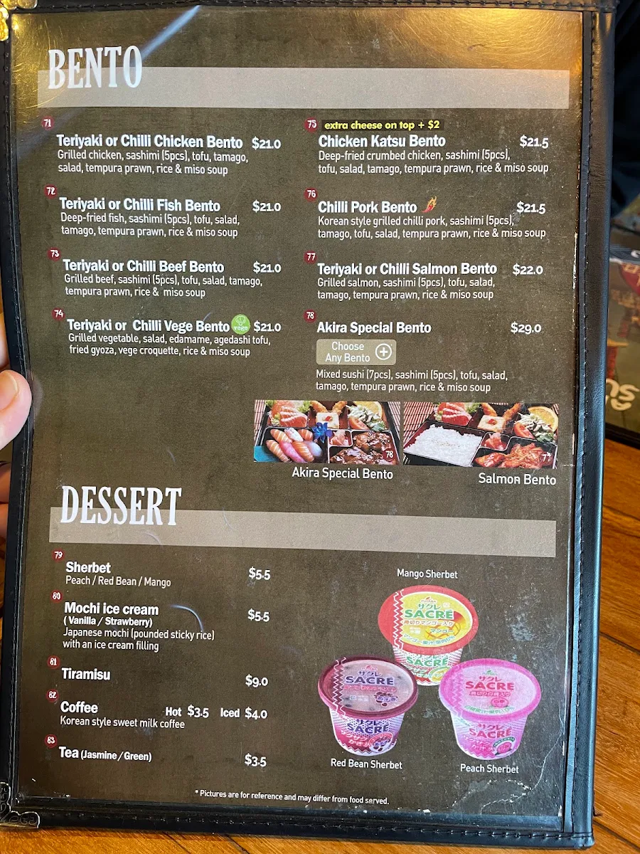 Menu, Akira Sushi