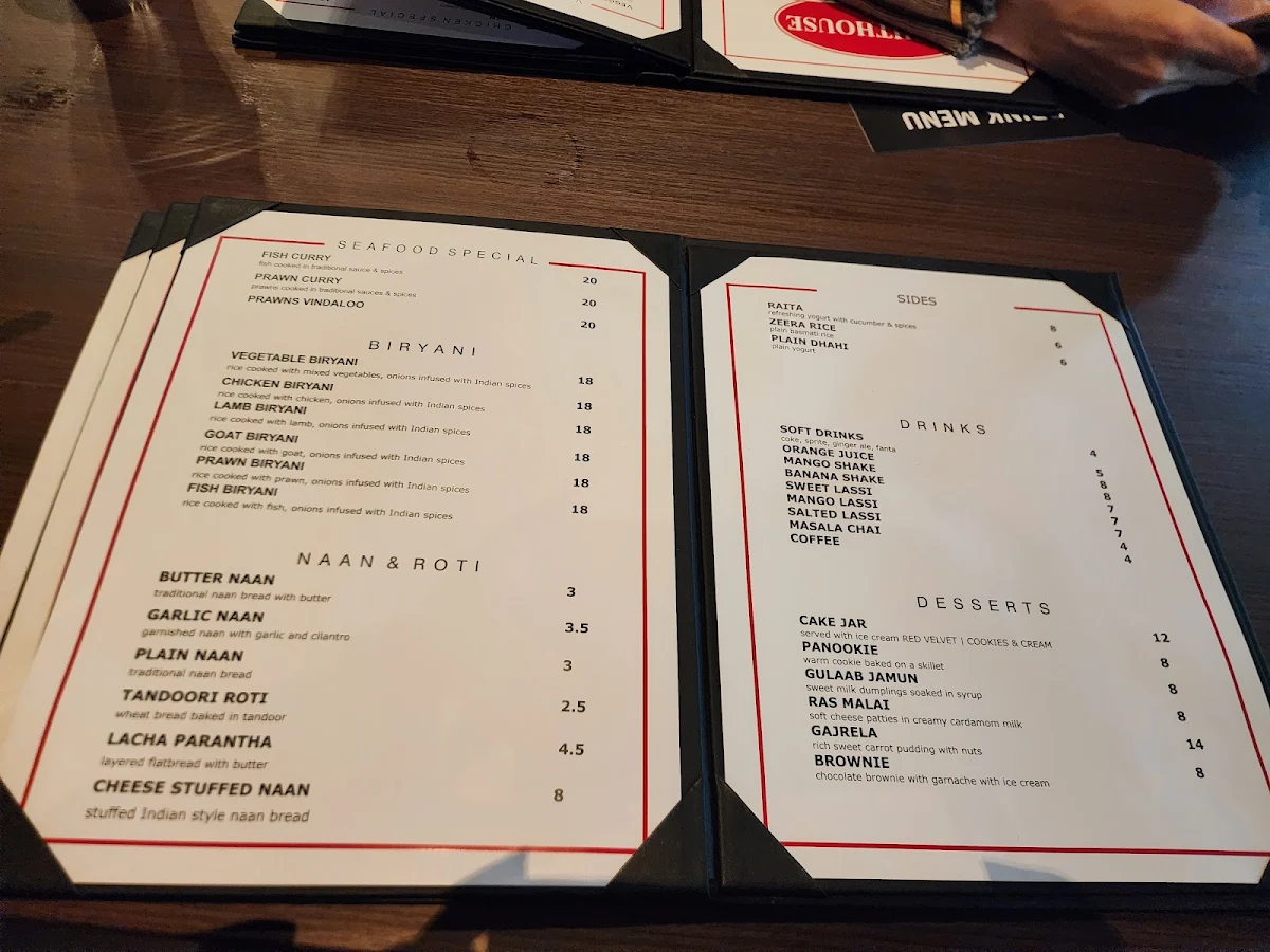 Menu, Chawla Indian Cuisine