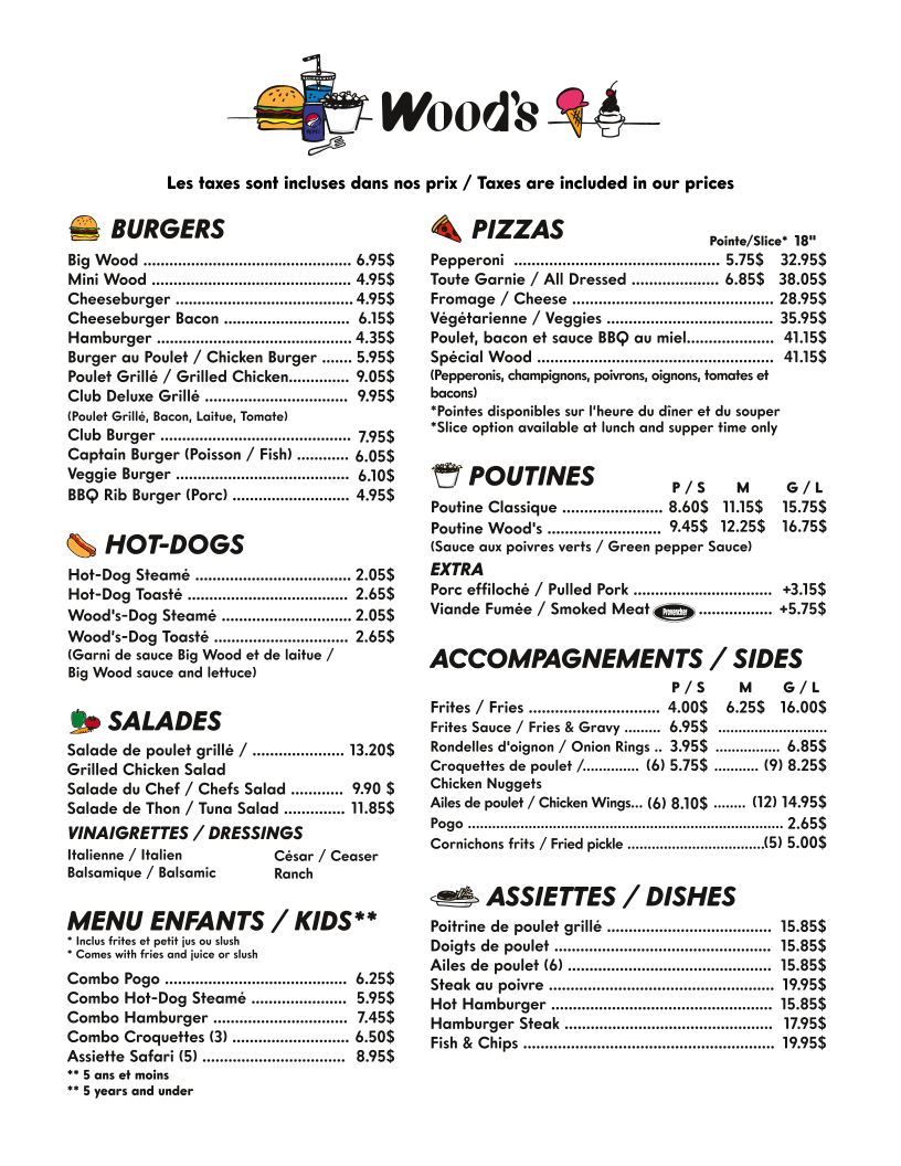 Menu, Wood's Snack Bar