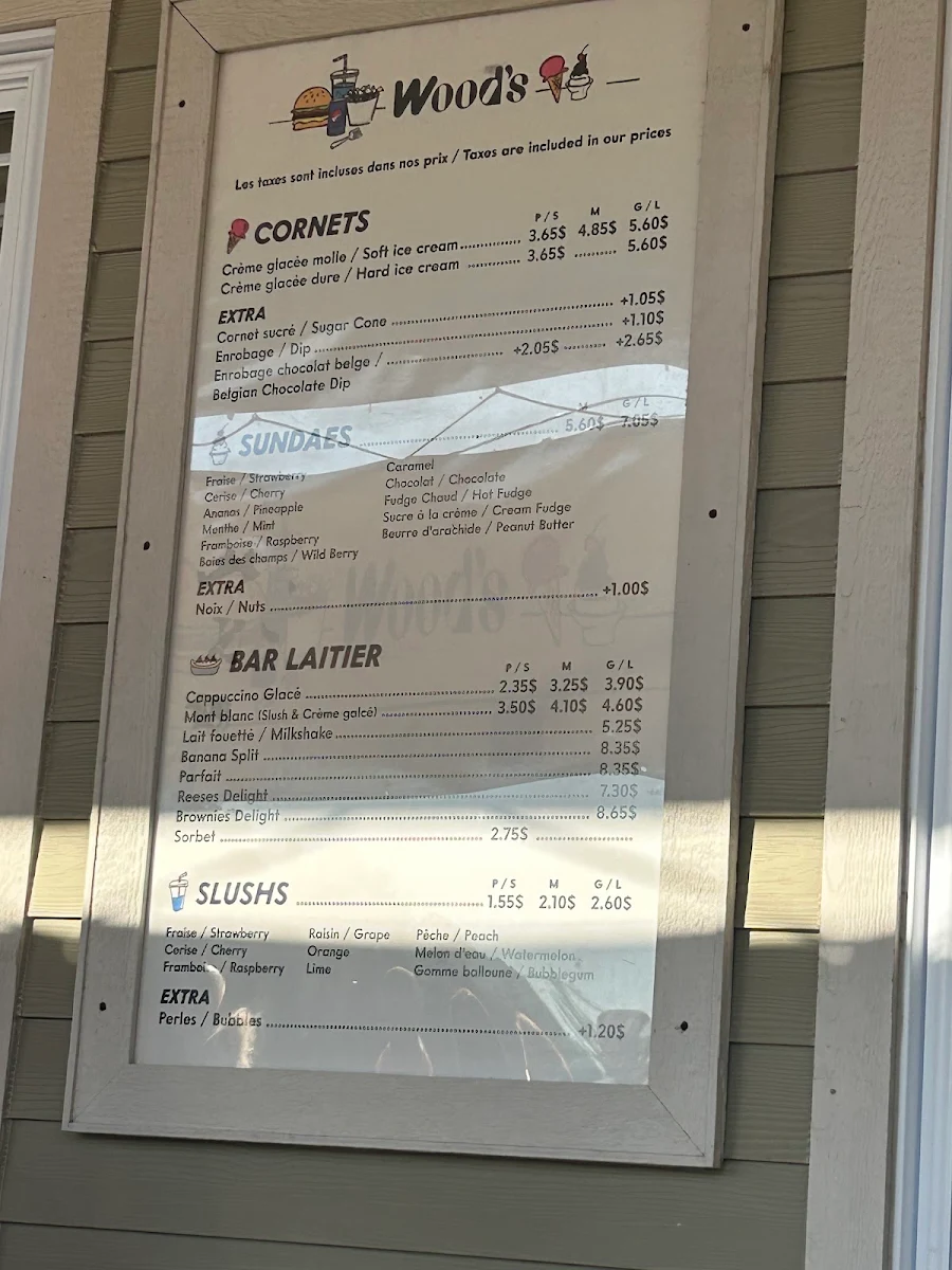 Menu, Wood's Snack Bar