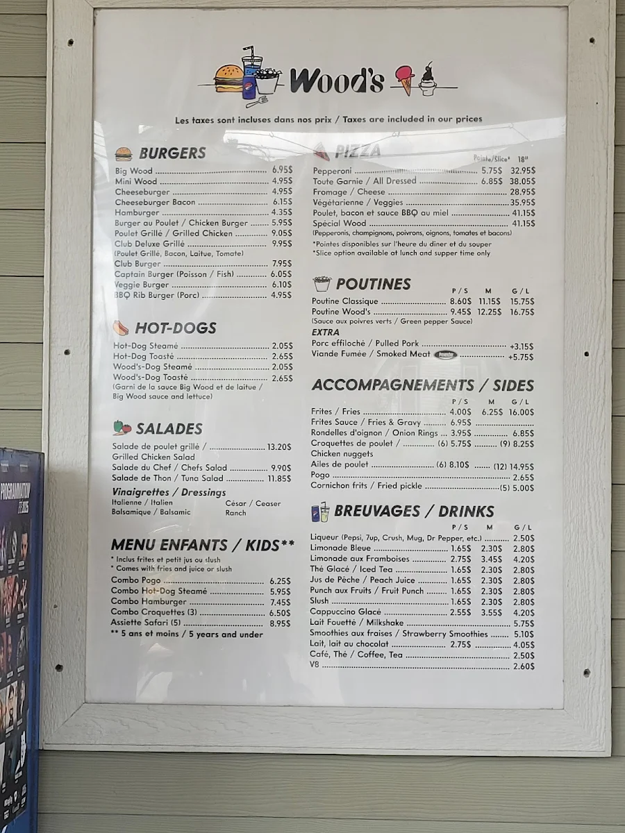 Menu, Wood's Snack Bar