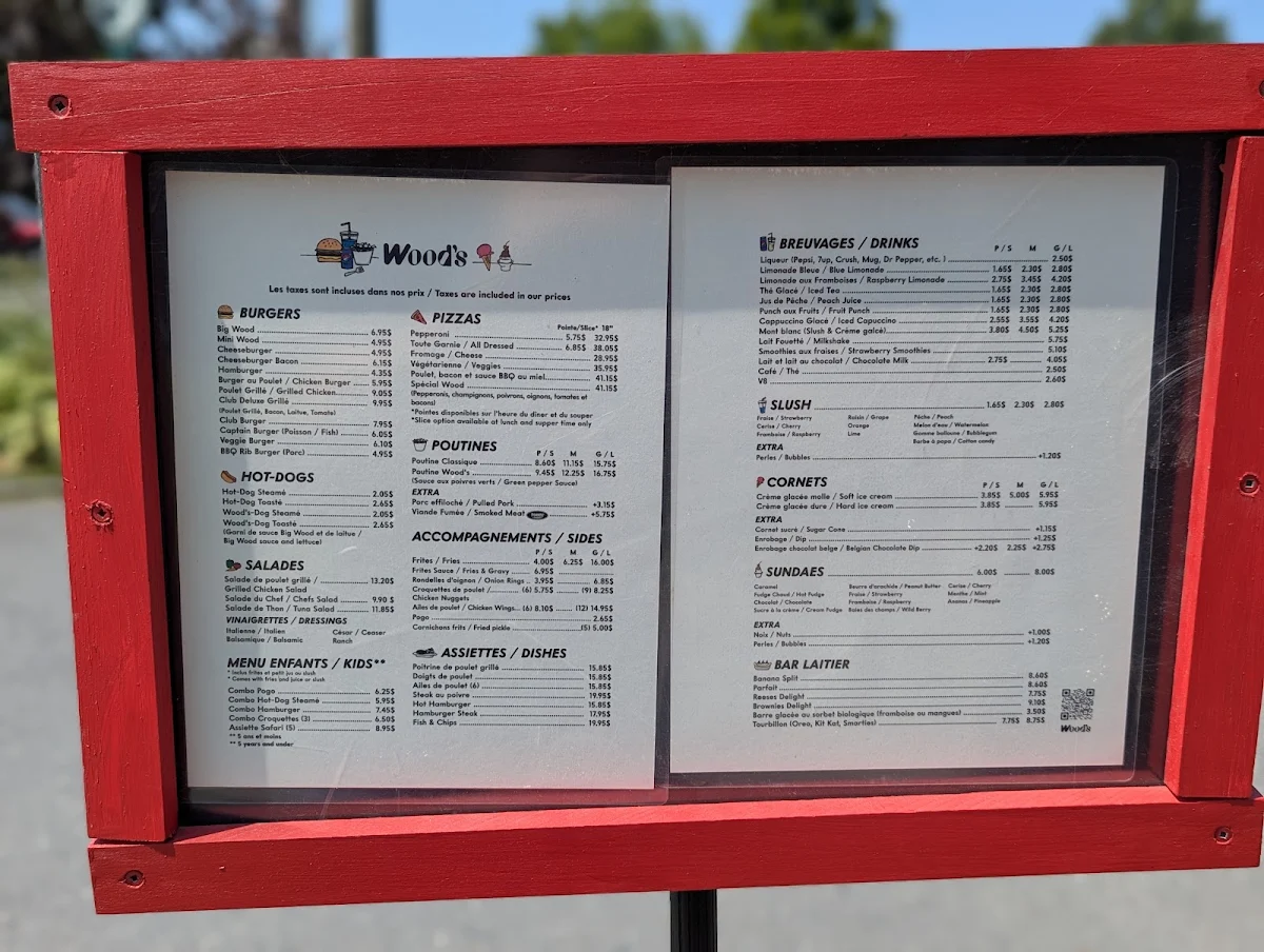 Menu, Wood's Snack Bar