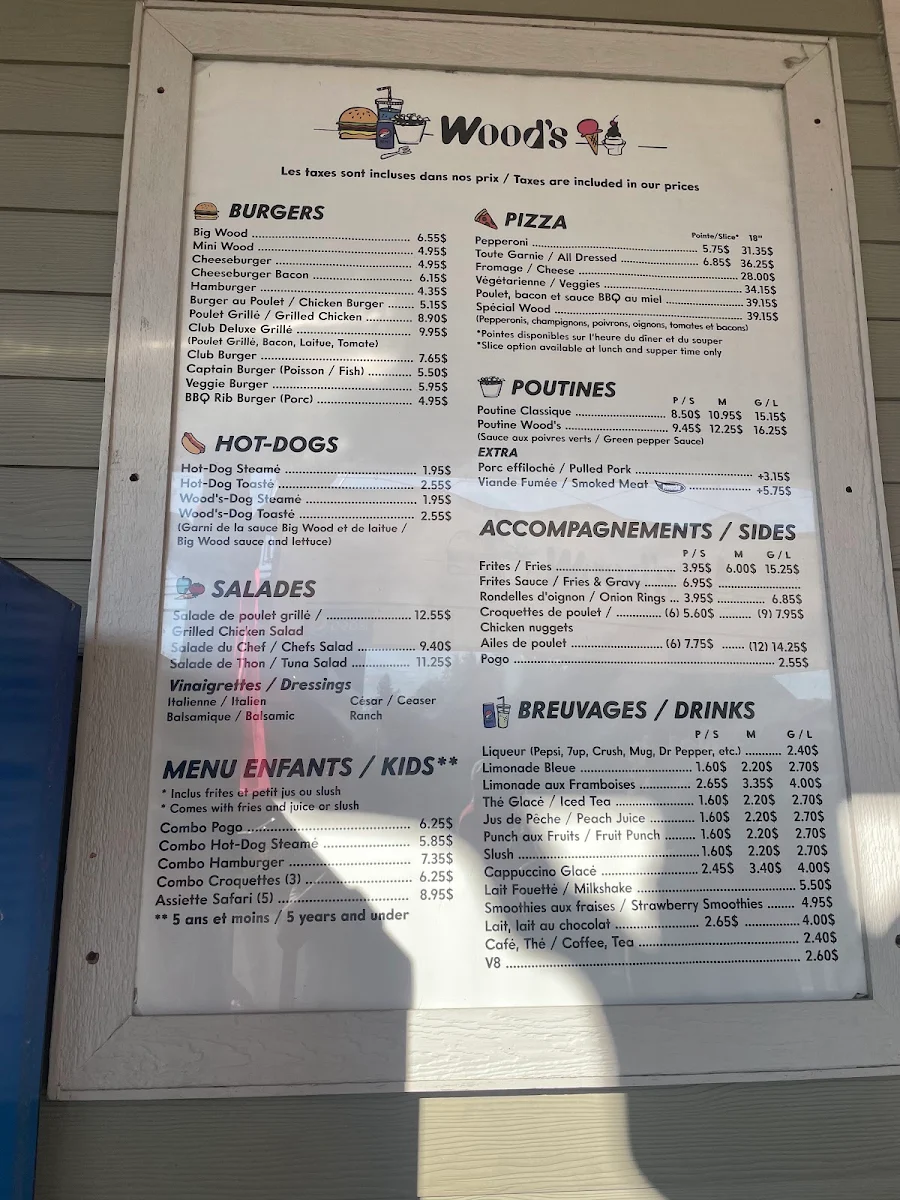 Menu, Wood's Snack Bar
