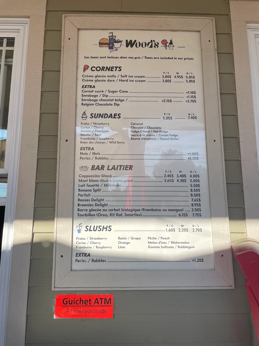 Menu, Wood's Snack Bar