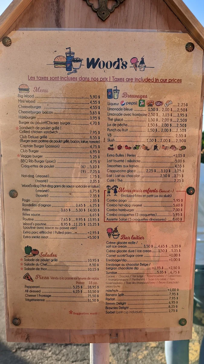 Menu, Wood's Snack Bar