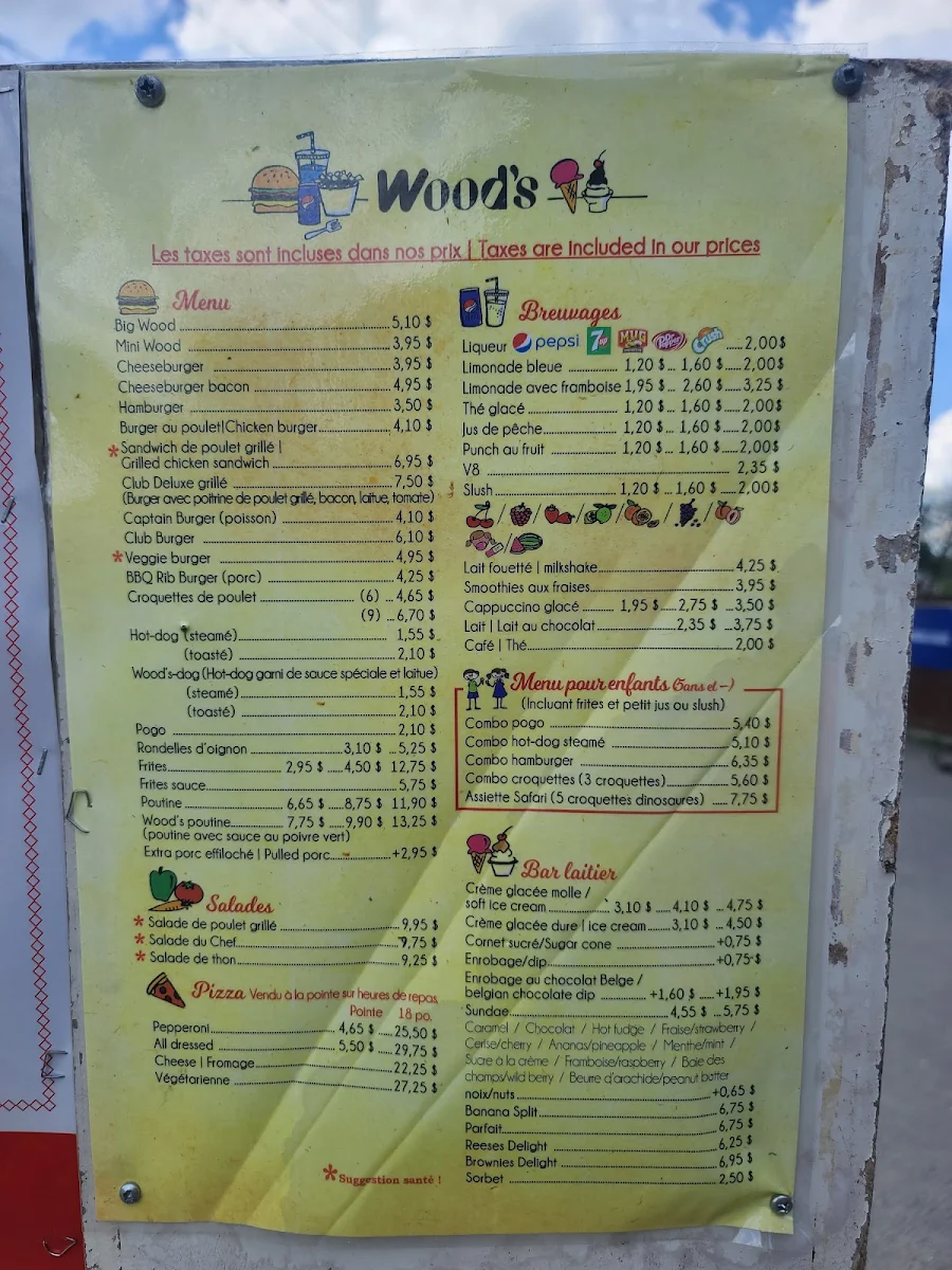 Menu, Wood's Snack Bar