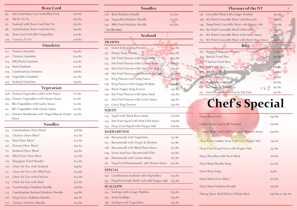 Menu, Red Lantern