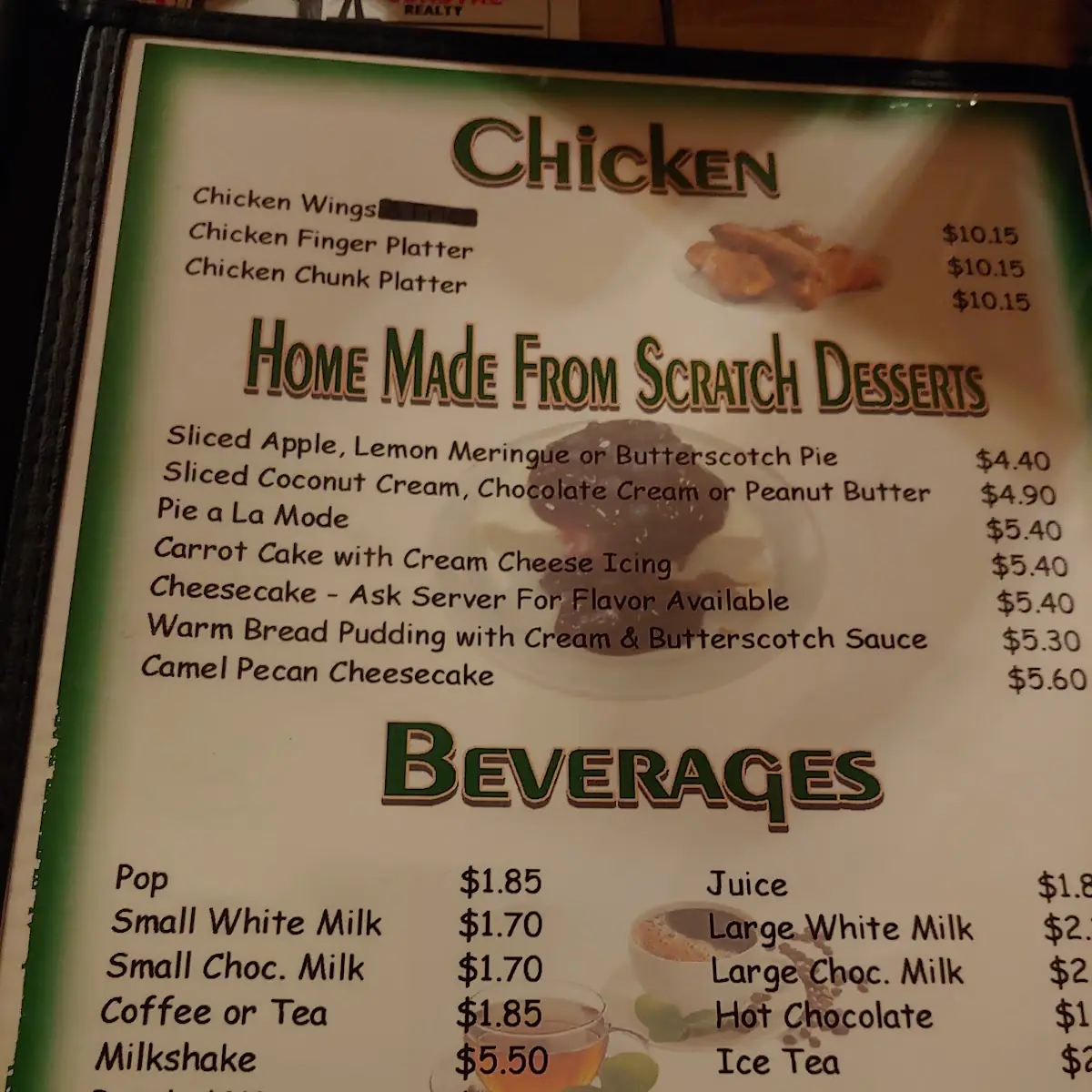 Menu, Birch Grove Restaurant & Take out