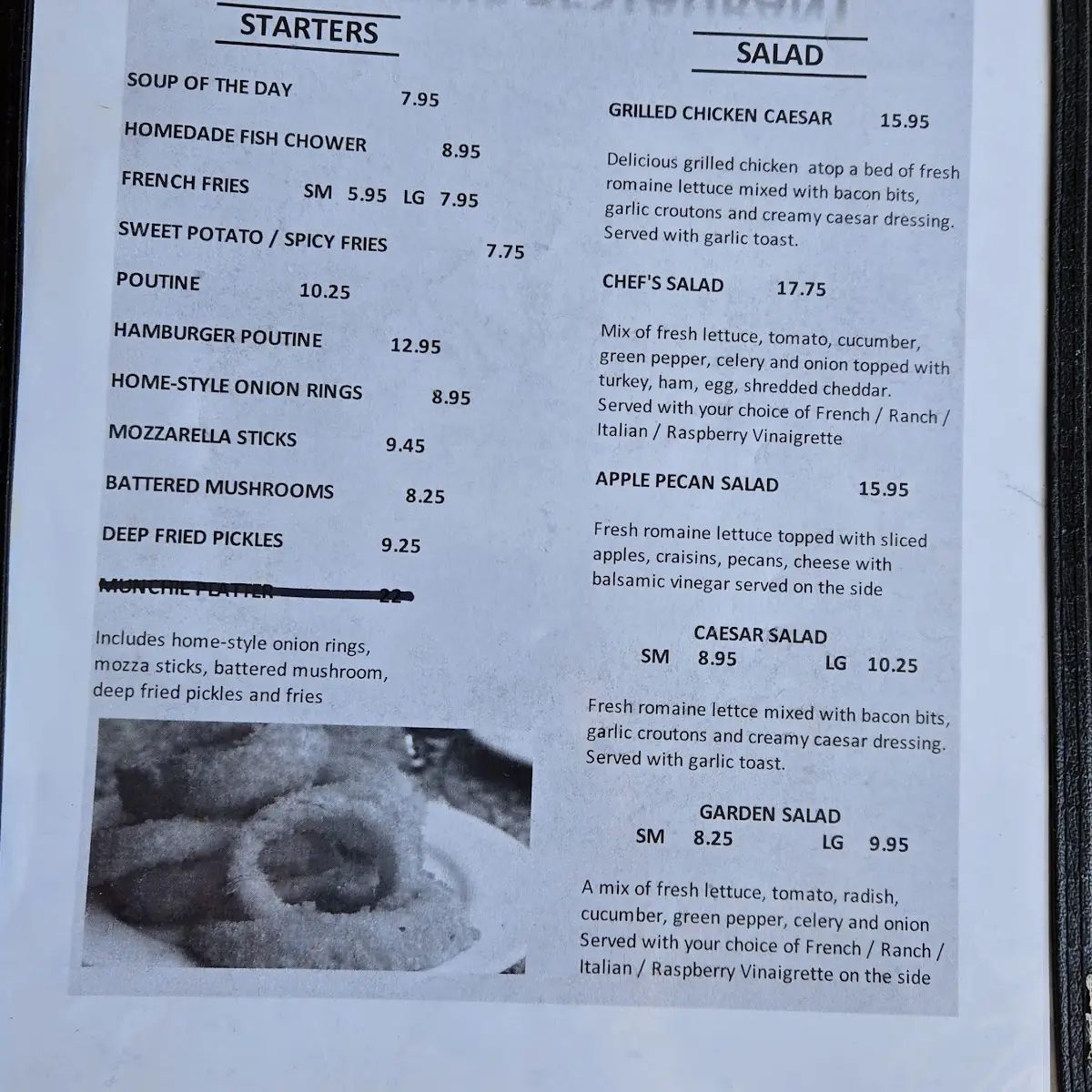Menu, Birch Grove Restaurant & Take out