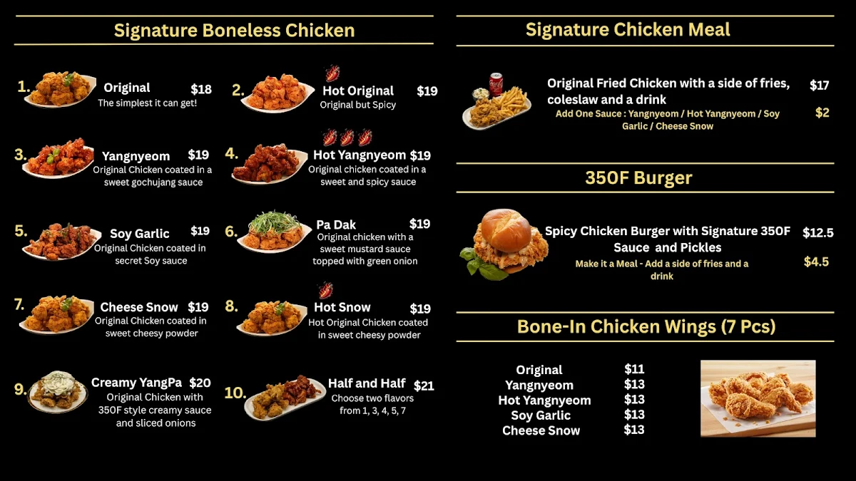 Menu, 350°F Chicken