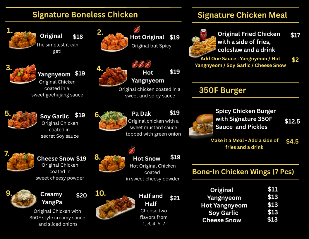 Menu, 350°F Chicken
