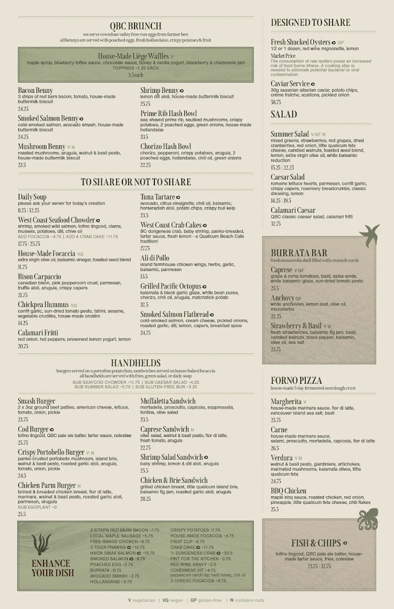Menu, Qualicum Beach Cafe