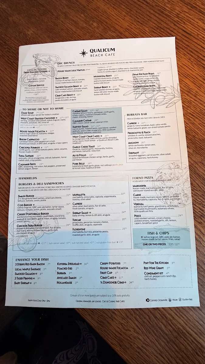 Menu, Qualicum Beach Cafe