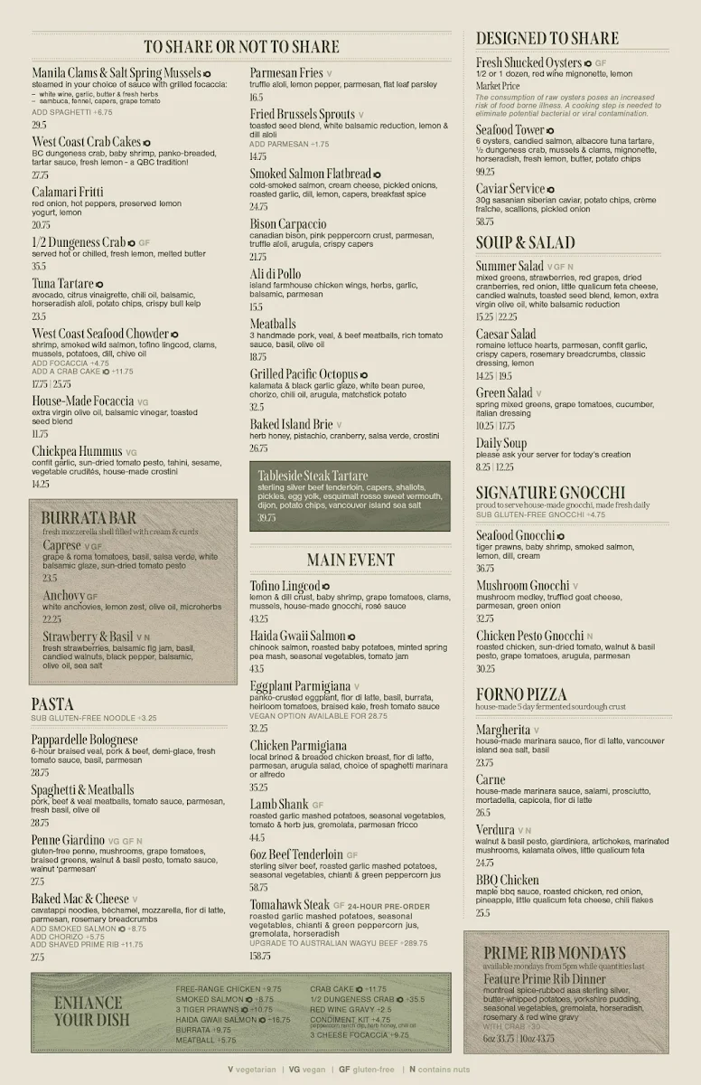Menu, Qualicum Beach Cafe