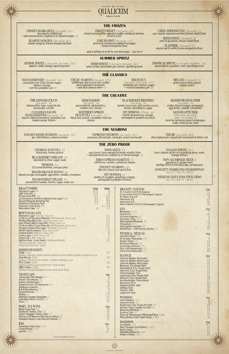 Menu, Qualicum Beach Cafe