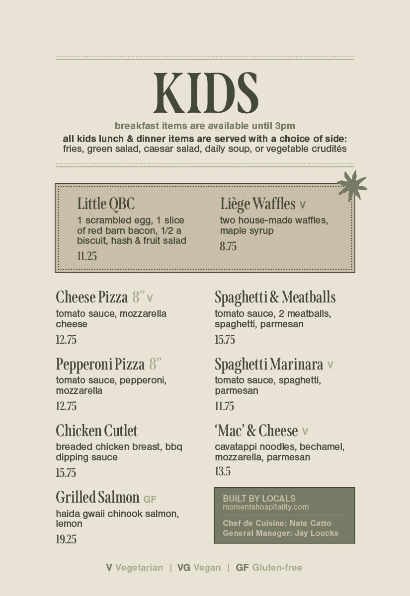 Menu, Qualicum Beach Cafe
