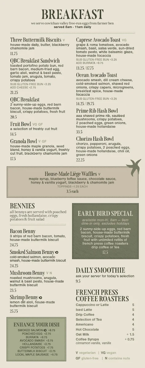 Menu, Qualicum Beach Cafe