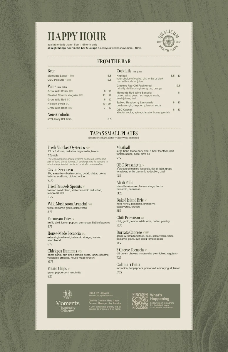 Menu, Qualicum Beach Cafe