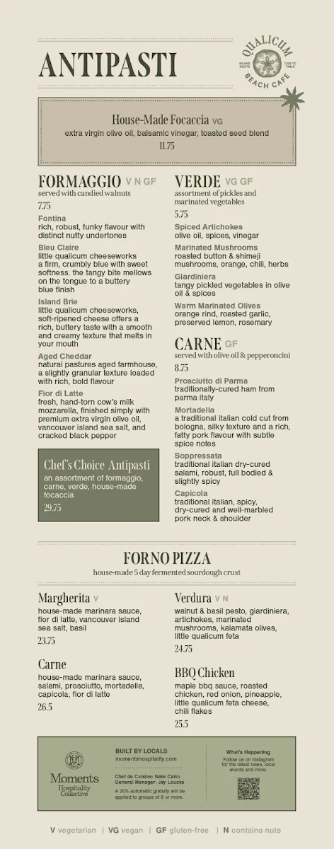 Menu, Qualicum Beach Cafe