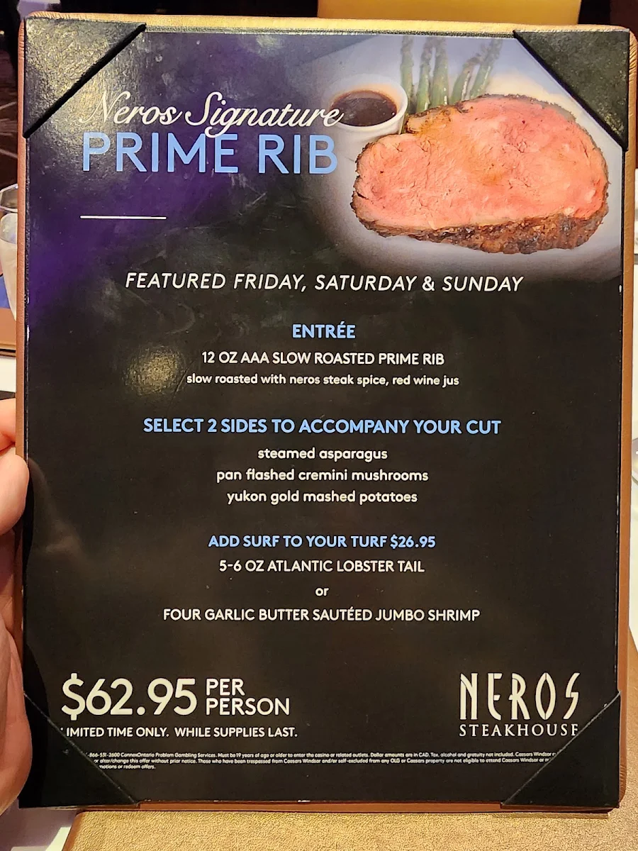 Menu, Neros Steakhouse