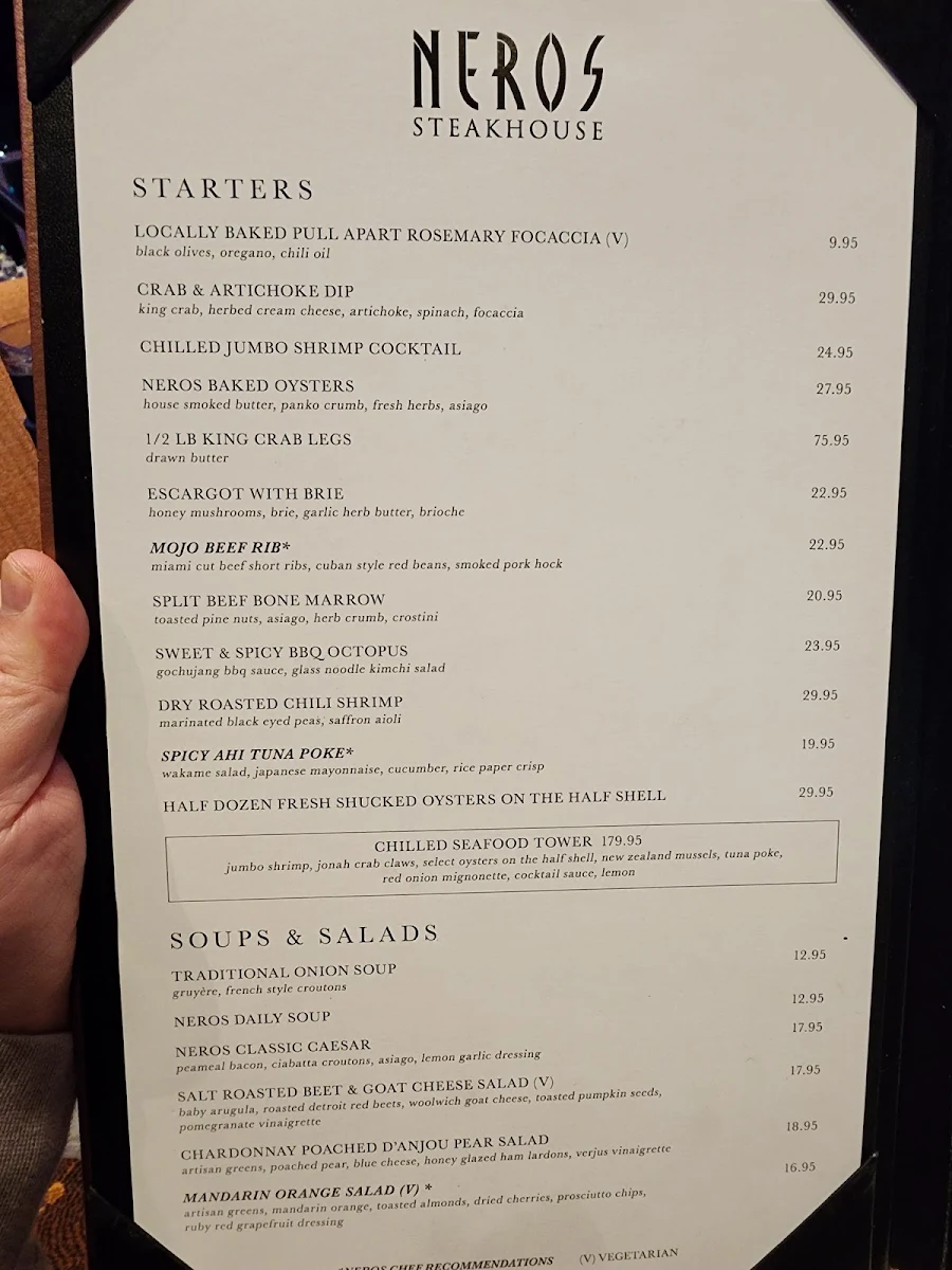 Menu, Neros Steakhouse