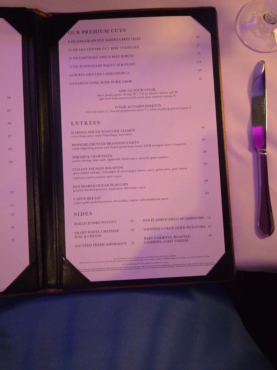 Menu, Neros Steakhouse