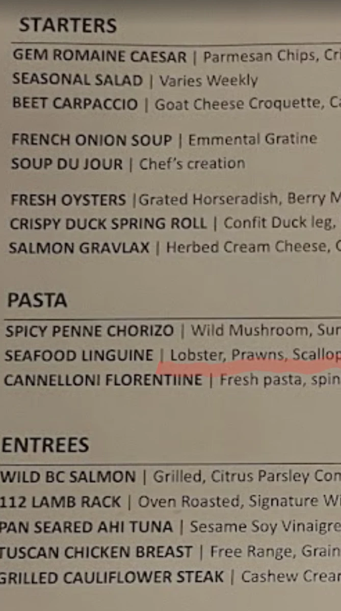 Menu, 112 Restaurant & Lounge