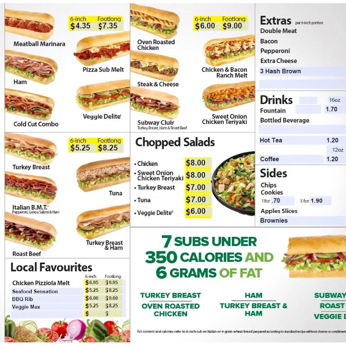 Menu, Subway