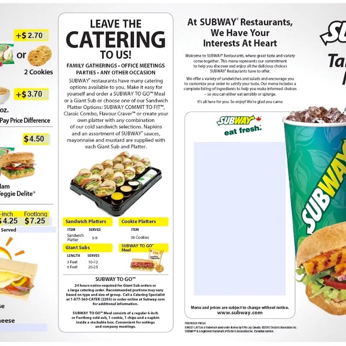 Menu, Subway