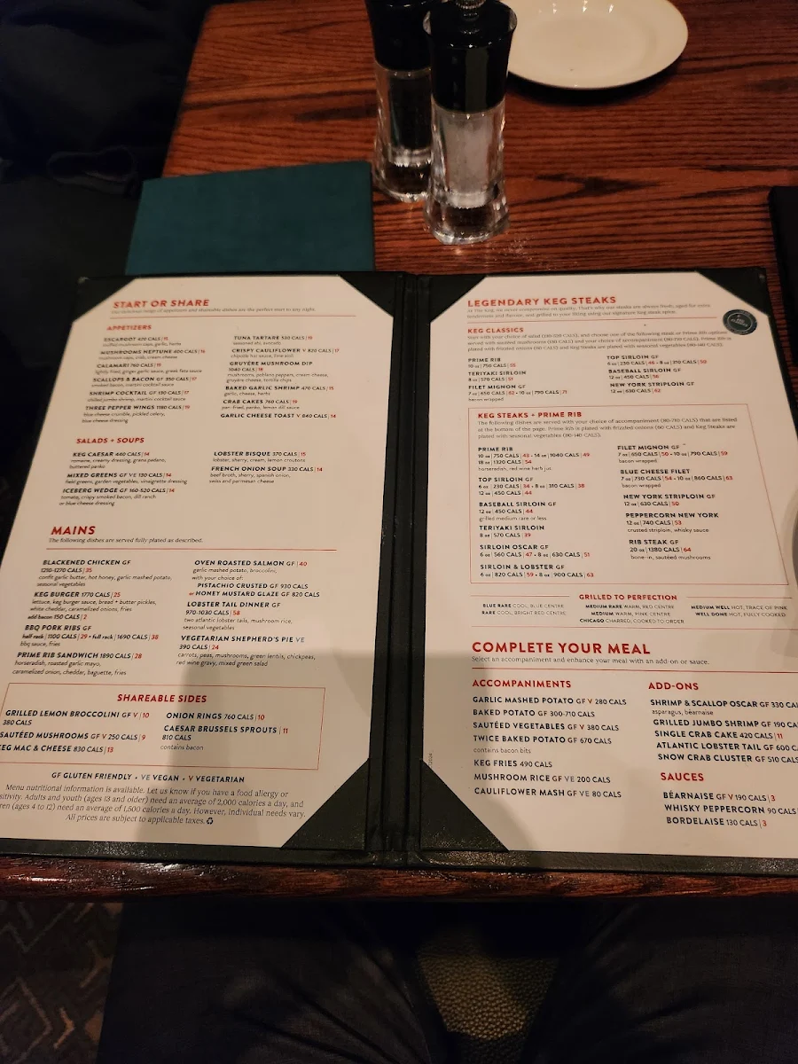Menu, The Keg Steakhouse + Bar - Aurora