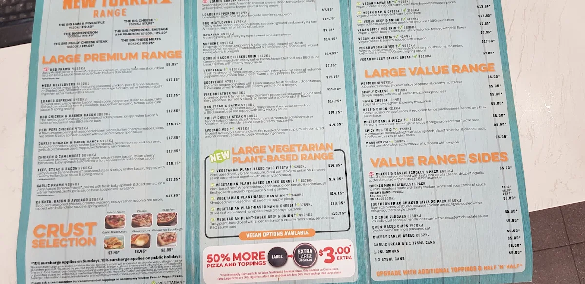 Menu, Domino's Pizza Ingleburn