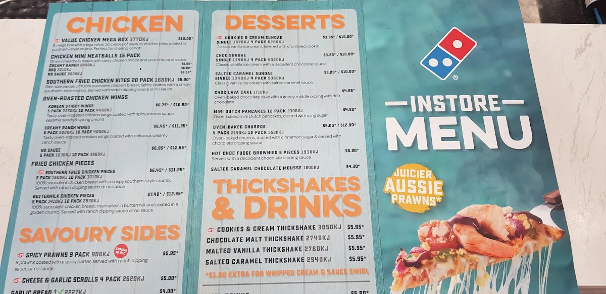 Menu, Domino's Pizza Ingleburn