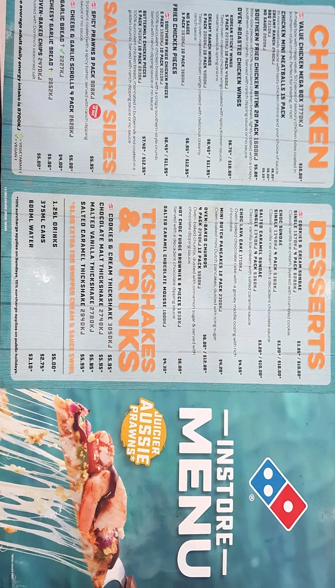 Menu, Domino's Pizza Ingleburn