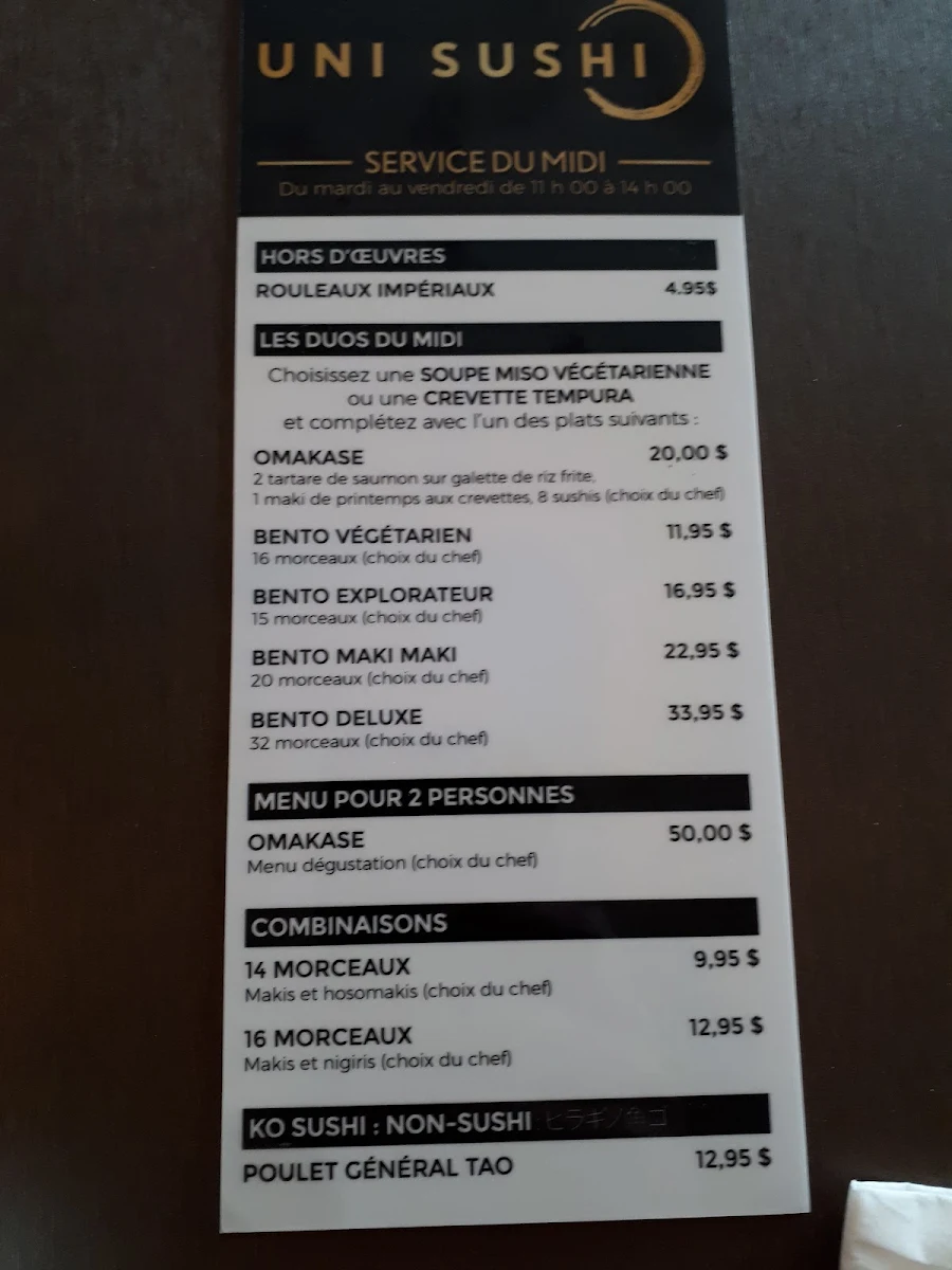 Menu, Uni Sushi