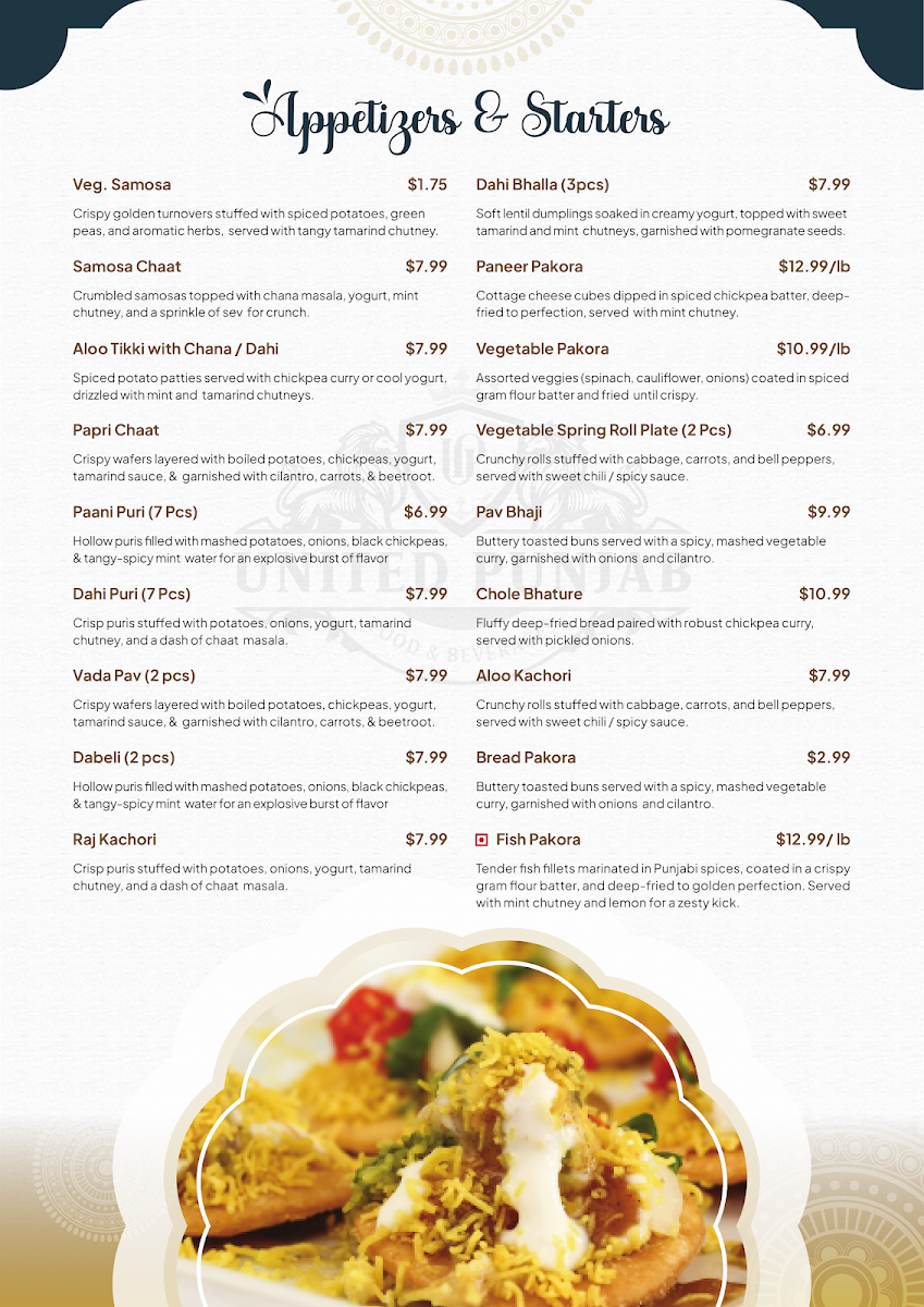 Menu, United Punjab Eatery & Grill