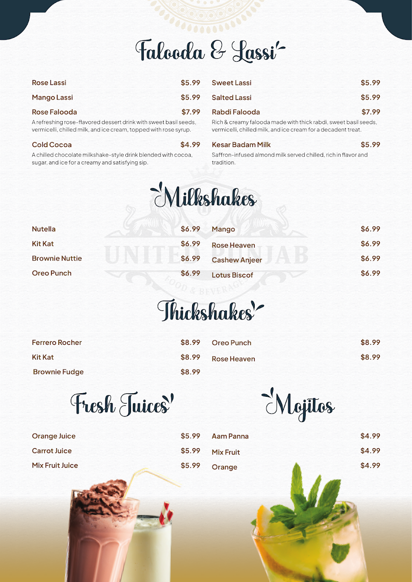 Menu, United Punjab Eatery & Grill