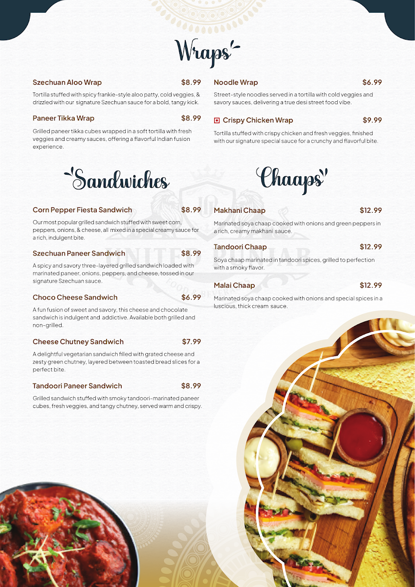 Menu, United Punjab Eatery & Grill