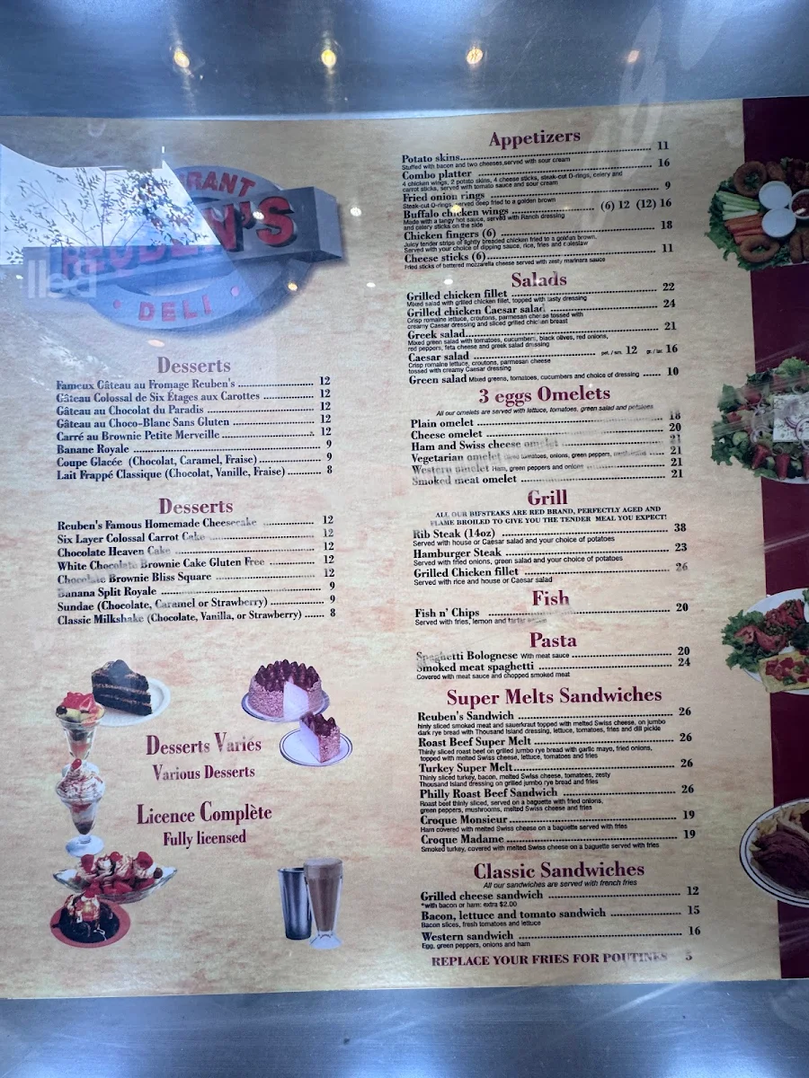 Menu, Reuben's Restaurant Delicatessen