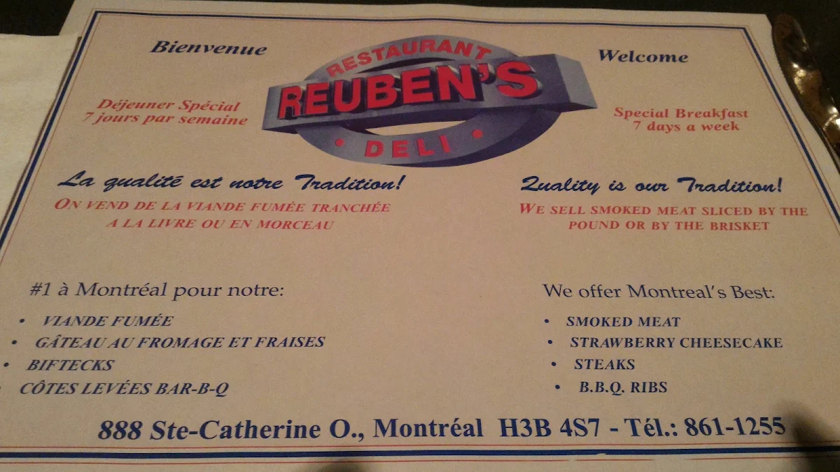 Menu, Reuben's Restaurant Delicatessen