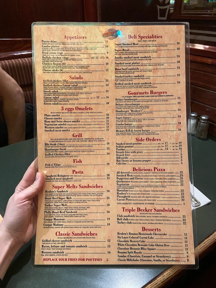 Menu, Reuben's Restaurant Delicatessen