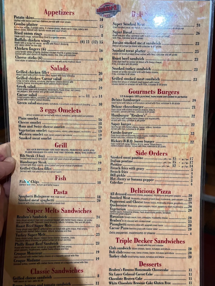 Menu, Reuben's Restaurant Delicatessen