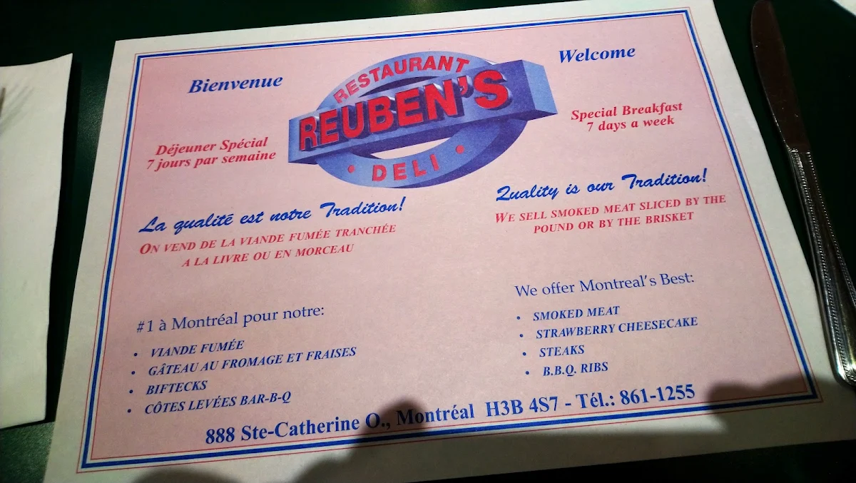 Menu, Reuben's Restaurant Delicatessen