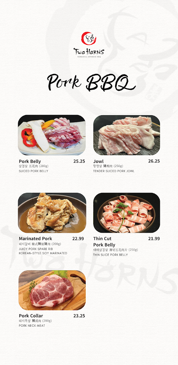 Menu, Two Horns Korean BBQ House